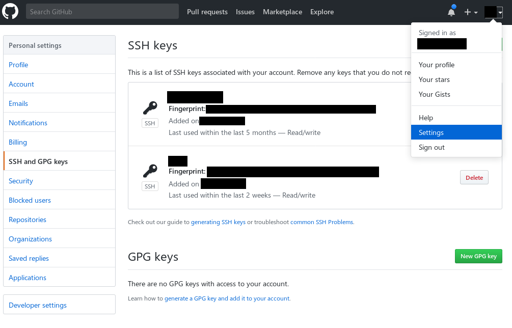 Github Keys Page